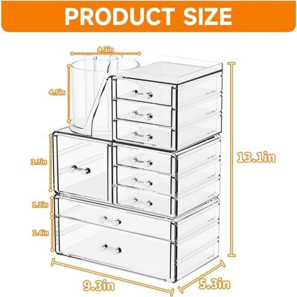 Clear acrylic makeup organizer set skincare drawers vanity storage holder - Picture 3 of 7
